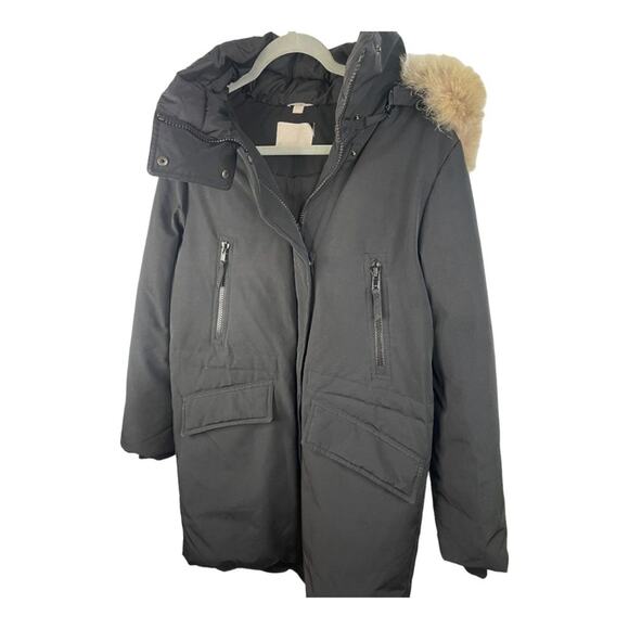 Soia & Kyo Parka Jacket Hooded with Coyote Fur Trim Coat Black Size Medium - Picture 3 of 14